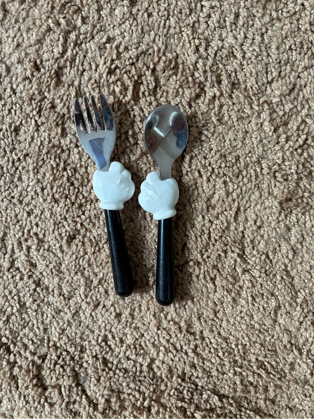 Kids Black and White Spoon & Fork Set - Cute Hand Handle